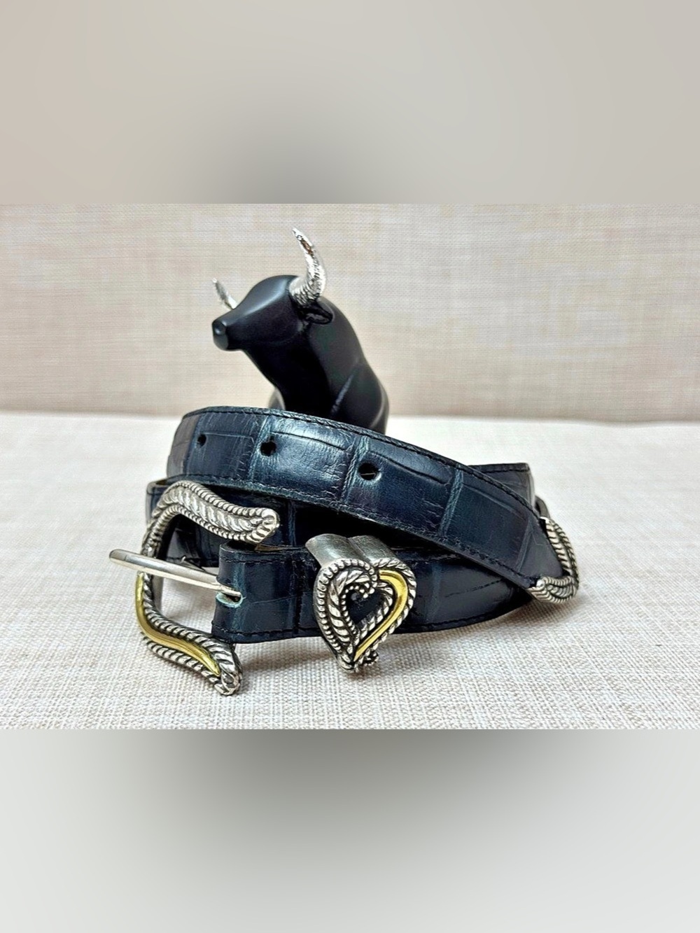Brighton Classics Leather-Look Heart Buckle Belt in dark navy